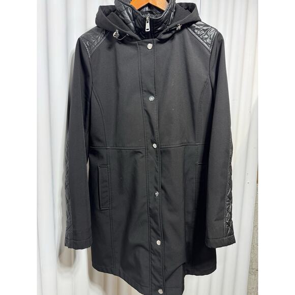 Lauren Ralph Lauren Green Label Womens Soft Shell Hooded Black Coat Size Medium - Picture 1 of 9